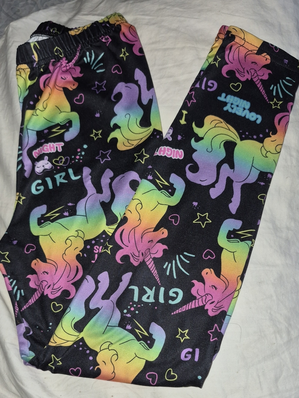 SHEIN Black Leggings with Rainbow Unicorn Print